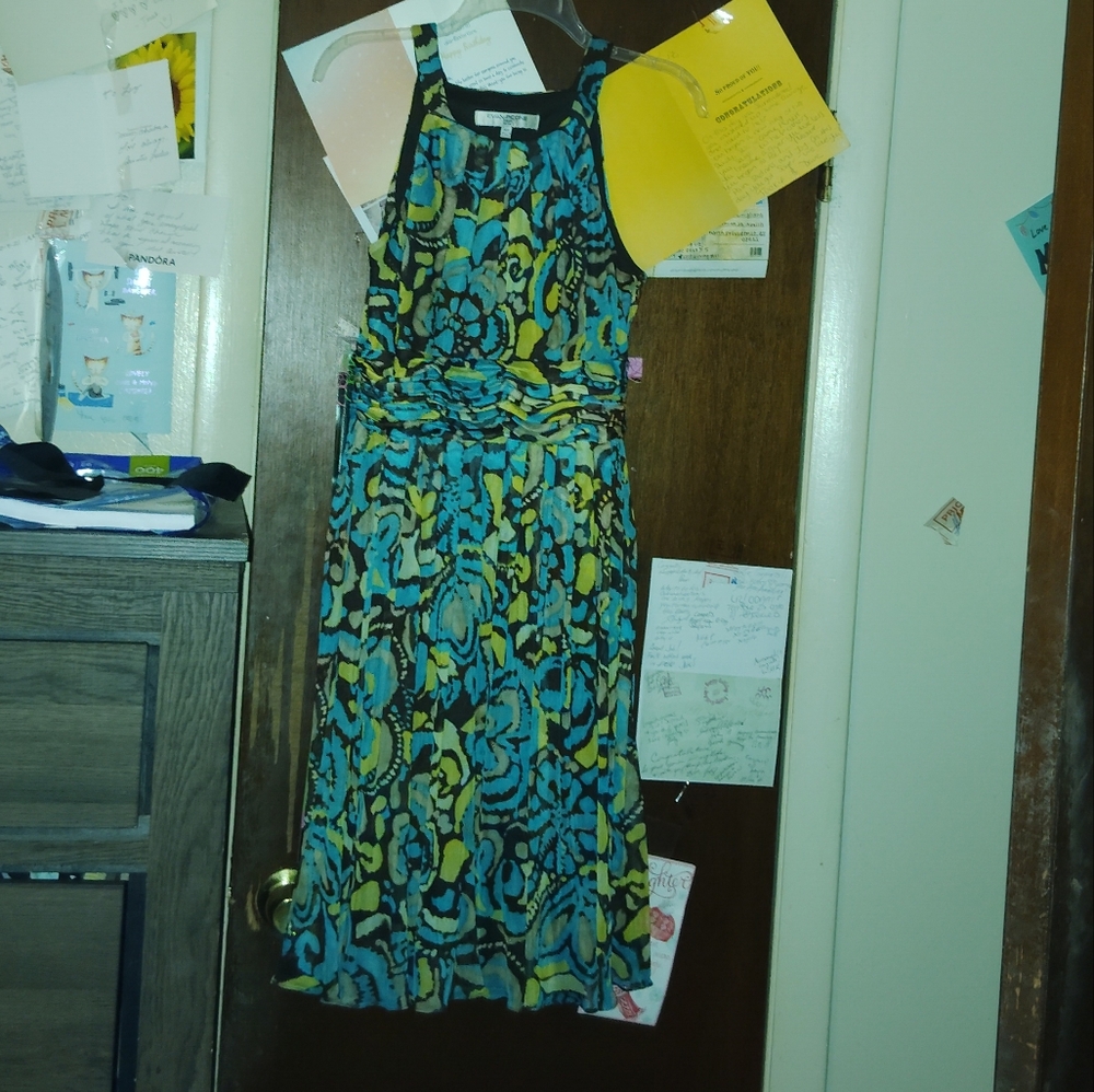 EVAN PICONE Green/Yellow Floral Abstract Midi Dress - 10 Petite